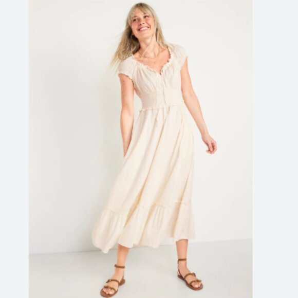 Old Navy Cream Cottage Chore Clip Dot Dress XL - Picture 2 of 10